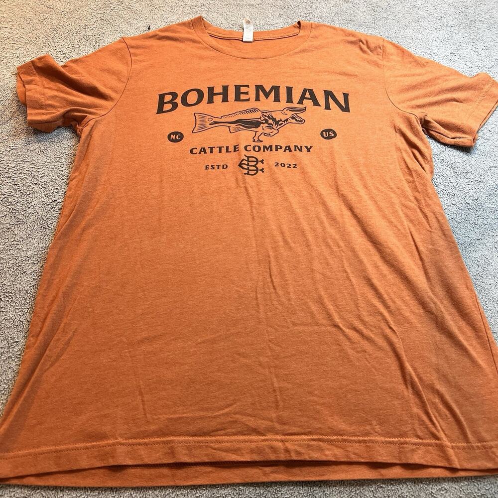 Bohemian Cattle Co Shirt Large Orange Bella Canvas North Carolina Souvenir Tee L